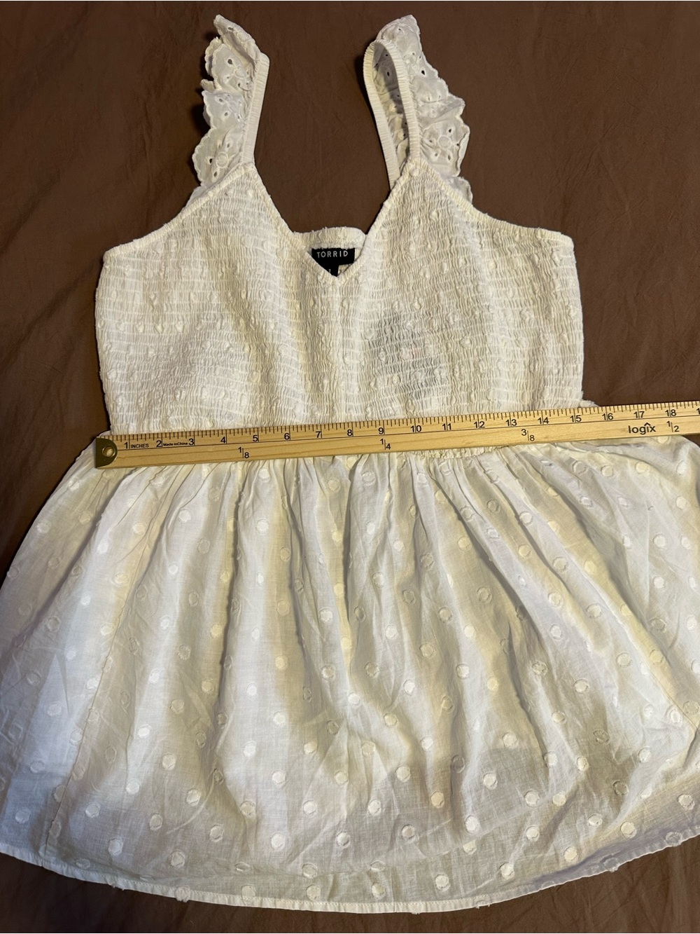 Torrid Bright White Eyelet Smocked Babydoll Tank - Picture 4 of 9